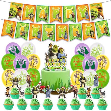 Shrek-tema Barn Voksen Bursdagsfest Dekorutstyr Bannerballonger Kake Toppers Sett -hg