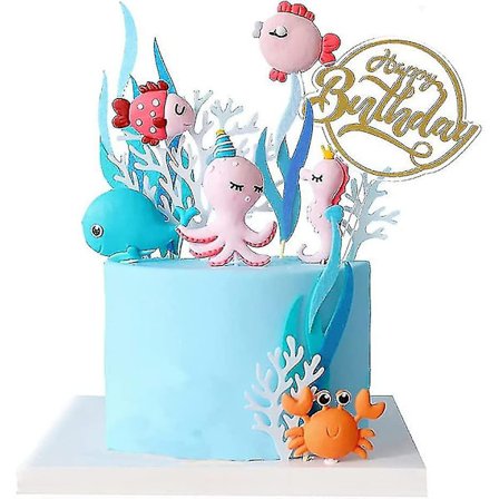 12 stk 3D Havtemakakepynt Topperer Sjøhest Hval Klovnefisk Dyrekake Topper Plukker For Barn Babyshower Dåp Bursdagsfest