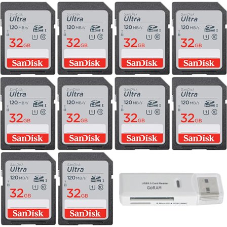 2025 Senaste Modell 32GB Ultra SDHC UHS-I Klass 10 Kamerakort 120MB/s U1, Full HD, SD. C10 SDSDUN4-032G (10-pack) Paket med (1) GoRAM