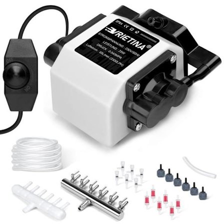 Akvariumluftpumpe 3300 l/h, 25W, 45 kPa, 6 Udgange, Energibesparende, Justerbar, Stille, Luftpumpe, Luftdiffuser