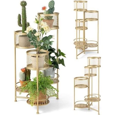 COSTWAY kokoontaittuva metallinen kukkahylly 6 hyllyllä Kultainen kasvipidike, säädettävä kulma sisäkäyttöön ulkokuormitukseen 10 kg