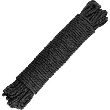 Svart Nylon Tau 6mm, 30m Flettet Nylon Snor Hengende Tau for Camping, Overlevelse, Hagearbeid, Utendørs Flerbruks Tau