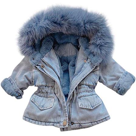 Barn Barn Denim Hooded Coat Jackor Varm långärmad Tjock för vinter utomhus b 90cm
