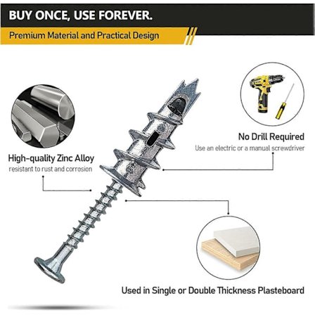 20 stk. dybler for selvborende metall med skruer. For feste i betong, murverk, gipsplater, etc.