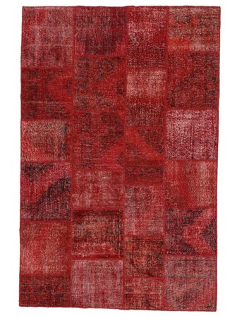 Anudada A Mano Patchwork Alfombra 198X301 Vintage De Lana Rojo Oscuro/Negro