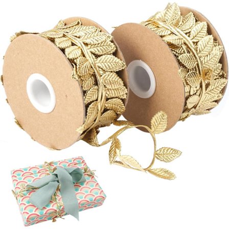 Bitar 10M Guldblad Band kompatibel Girlang, Konstgjord Lövgirlang Lövkant Band, Lövform Band, Lövdekorationsband kompatibel DIY