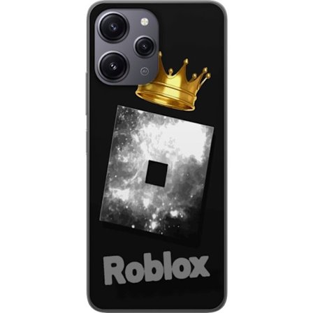 Kompatibelt Mobildeksel til Xiaomi Xiaomi Redmi 12 Minimalistisk svart og sølvfarget Roblox-symbol med gylden krone og luksuriøs gamer-estetikk på