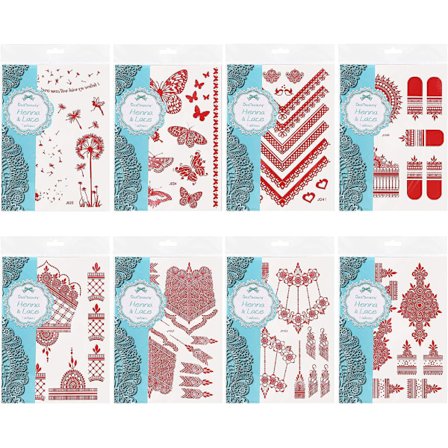 Tatueringsklistermärken Röda Temporary Tattoo Stickers Kvinnor Flickor Kroppsdekoration