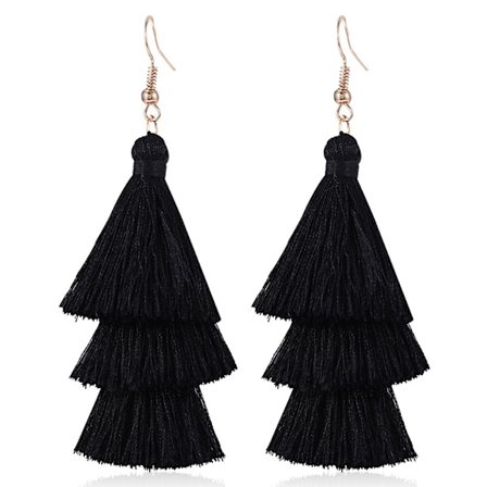 Mustat tupsu korvakorut 3-kerroksinen kerrostettu boheemi, korvakoru iso D