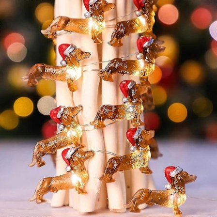 Gravhund Lyskæde, LED Batteridrevet, Dekorativt Indendørs Juletræ