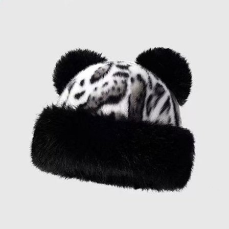 Vinter faux fur bucket hat til kvinder, plysset mongolsk hat til kvinder med leopardprint, tyk fiskerhat til piger og kvinder