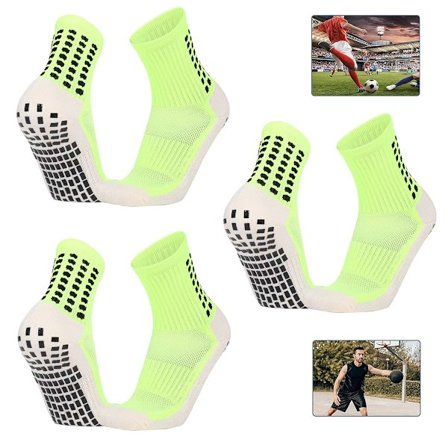 (Grön)Grip strumpor - 3 par - sportstrumpor - fotboll - en storlek 40-46 - Kvalitet - Robusta och bekväma strumpor - med halkfria s