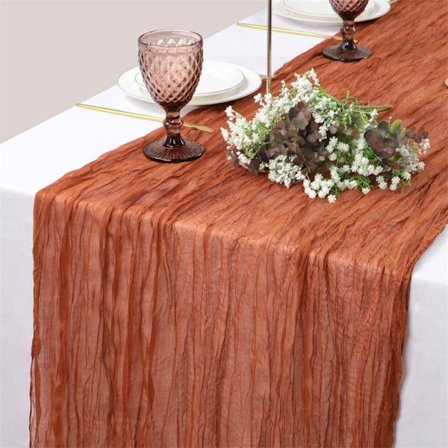 Bohemian Crinkle Table Runner Rustic Wedding Decor Multi Colored Rust Red 90x400