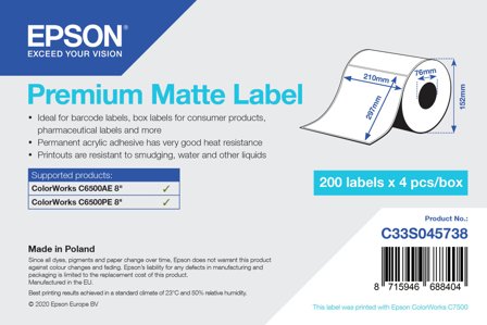Epson Premium - stanseskårne etiketter - glatt matt - 800 etikett(er) - A4