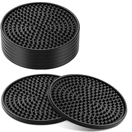 5-pak - Sorte coasters til drikkevarer, silikone coasters sæt, kopmåtte - dybe riller - skridsikker base & non-stick, varmebestandige coasters til at 