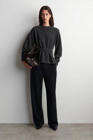 COS Belt-Detail Merino Wool Jumper in Grey - Women