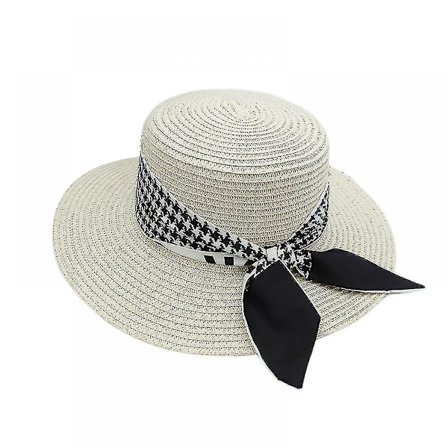 Høyt Halmhatt for Kvinner Sommer Strand Bredbremmet UV-Beskyttelse Hatter Med Hakestropp Reise Foldbar UPF 50