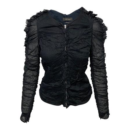 Isabel Marant Pre-owned, Ruched Zip Blouse in Cotton Zwart, Dames, Maat:S,Katoen
