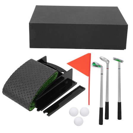 Desktop Mini Golf Spill Øvingssett 3 stk Kulepenn Puttere med Golf Putting Matte