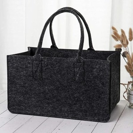 Trækurv Filtpose med håndtag, Træfiltpose Sammenklappelig trækurv Aviskurv, 50 × 25 cm