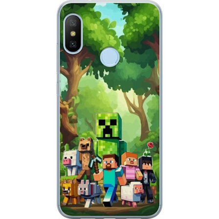 Kompatibelt Mobildeksel til Xiaomi Mi A2 Lite Blokkete pikselerte spillverden med grønne figurer og dyr i frodig skogsmiljø