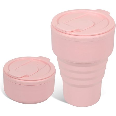 ING Sammenklappelig kop, Sammenklappeligt krus, To Go, 350ML, Nem at bære, Krus, Kaffekop, Silikonekop, Genanvendelig, Lommekop, Bæredygtig, Kop, Pink