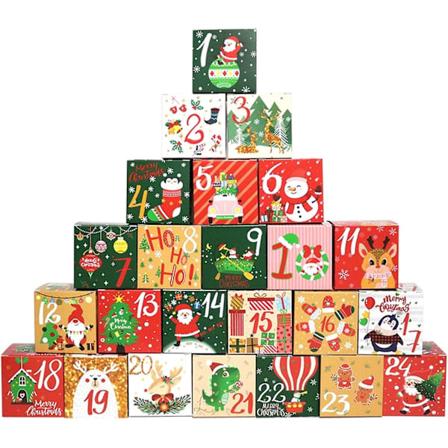 Julekalender | Jule Blind-Box Treborddekor Tell ned til jul | 24 dager Jule Adventskalender DIY Godtegaveeske Barn