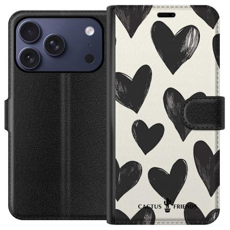 Kompatibelt Lommeboketui til Apple Apple iPhone 17 Pro Cactus and Friends - Bold Black Love Pattern