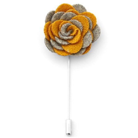 Flor de Lapela Laranja & Cinzenta para homens - Flores de lapela
