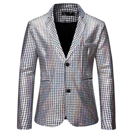 Mænds Metallic Jakke Blazer 70'er Disco Party Sportjakke