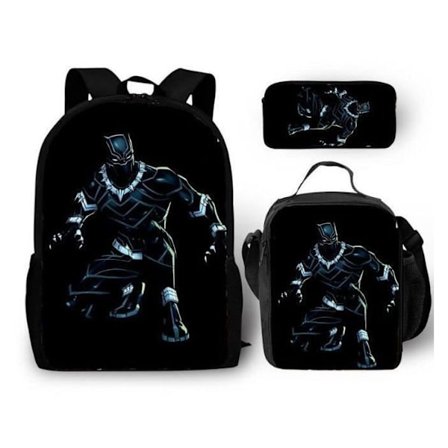 Sac rygsæk - JINDING - Black Panther - 3D tryk - 16 tommer - Skoletaske sæt 3 dele