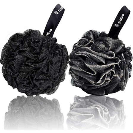 Badesvamp, badebold, badeluffa til voksne mænd og kvinder badekrop brusebad eksfolierende scrub sort 2 stykker