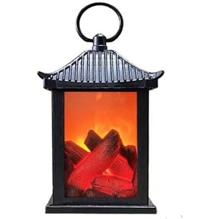 (8,5 x 8,5 x 17 cm) Liten Eldstad Lykta Mysig Traditionell Spis Realistisk Flammeffekt Kol Stil LED Bordlampa