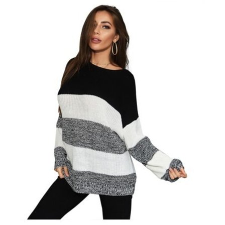 Dam lätt pullover casual drop shoulder färgblock randig
