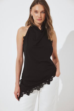 NA-KD Haut en dentelle à dos nu - - Noir - S