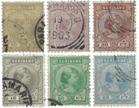 Suriname 1892 - NVPH 23/28 - Stemplet