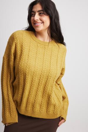 NA-KD Pull oversize en maille torsadée - Tricot épais - Jaune - Small