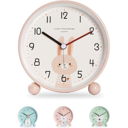 Pedagogisk väckarklocka för barn - Dag/Natt Lätt att ställa in och batteridriven nattlampa Tyst utan tickande Resa (Rosa Kanin) [DB]