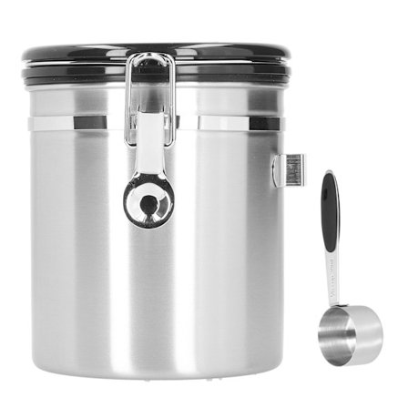 1,5L 304 rostfritt stål kaffebönor teburk förseglad matförvaringsbehållare med sked rostfritt stål färg