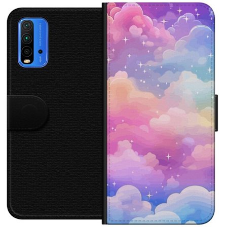 Kompatibelt Lommeboketui til Xiaomi Redmi Note 9 4G Søt enhjørning med regnbuefarget hår mot en stjernebelagt pastellbakgrunn i kawaii-stil