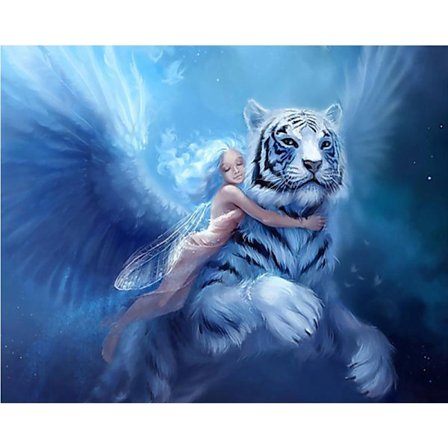 30 x 40 cm, Hvid Tiger Diamantmaleri Diamantbroderi Maling