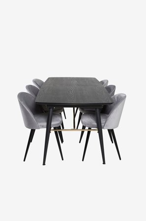 Venture Home - Ruokailuryhmä Gold ja ruokapöydän tuolit Velvet, 6 kpl - Musta - Ruokailuryhmät - - Homeroom