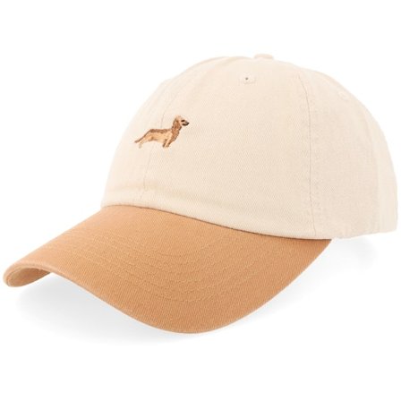 Iconic - Beige Unconstructed Cap - Dachshund Dog Stone Washed Stone/Wheat Dad Cap @ Hatstore