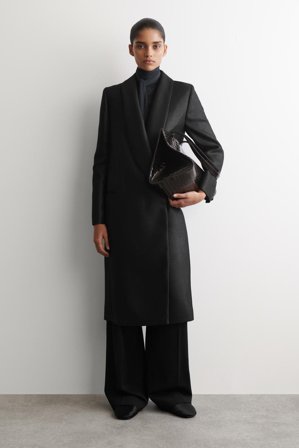 COS Women's Tailored Metallic Wool Blend Long Coat in Black