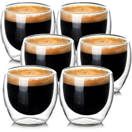 Espressokopper Sett (6 x 80 ml), Espresso Glass Dobbeltveggede Glass av Borosilikatglass - Oppvaskmaskinsikre Latte Macchiato Glass, Cappuccino Kopper