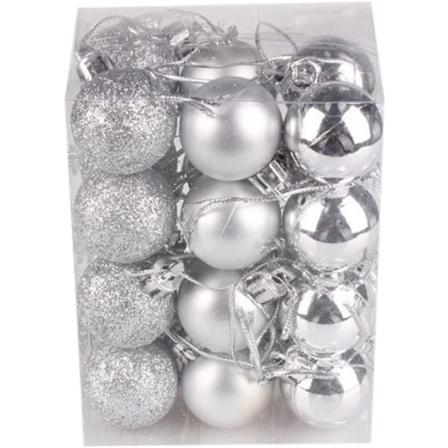 24 St Julkulor Prydnader (silver 3 Cm)