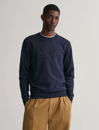 GANT Reg Tonal Shield C-Neck Sweat - Blue - S