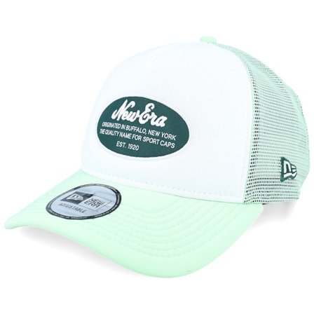New Era - Wit trucker Cap - Oval Foam Patch White/Palm Green Trucker @ Hatstore