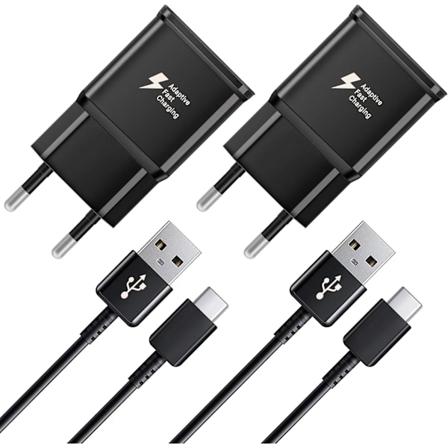 2st snabbladdare, 1,5 m kabel, kompatibel med Samsung Galaxy S22 S21 S20 S8 S10 S9 Plus Note 7 8 9 10 A53 LG, HTC 2-pack/black