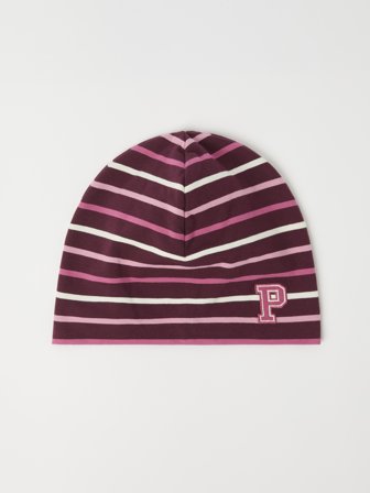 Polarn O. Pyret - Striped jersey beanie with "P" appliqué - 48|50 - Childrenswear - burgundy